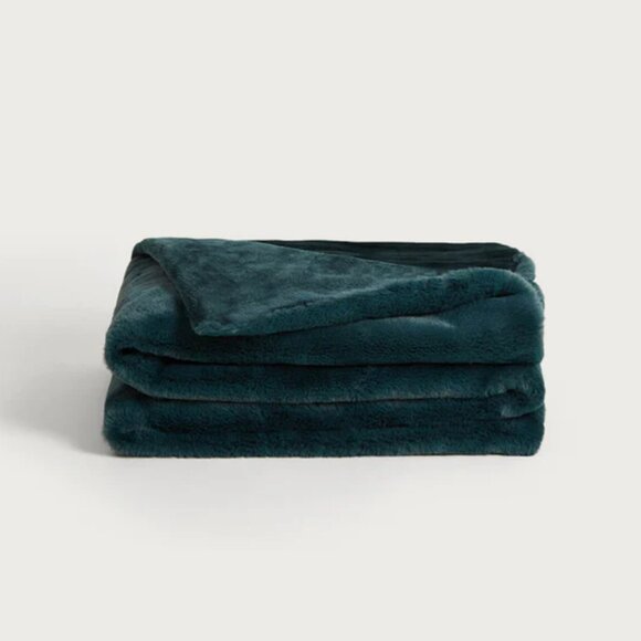 UnHide Faux Fur Throw Blanket, Emerald Kitten Green Small Wearable Knob and Loop - Picture 5 of 8